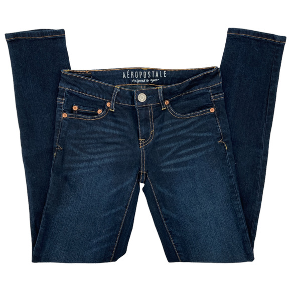 Aeropostale Low Rise Dark Wash Skinny Jeans Leggings - Picture 4 of 11